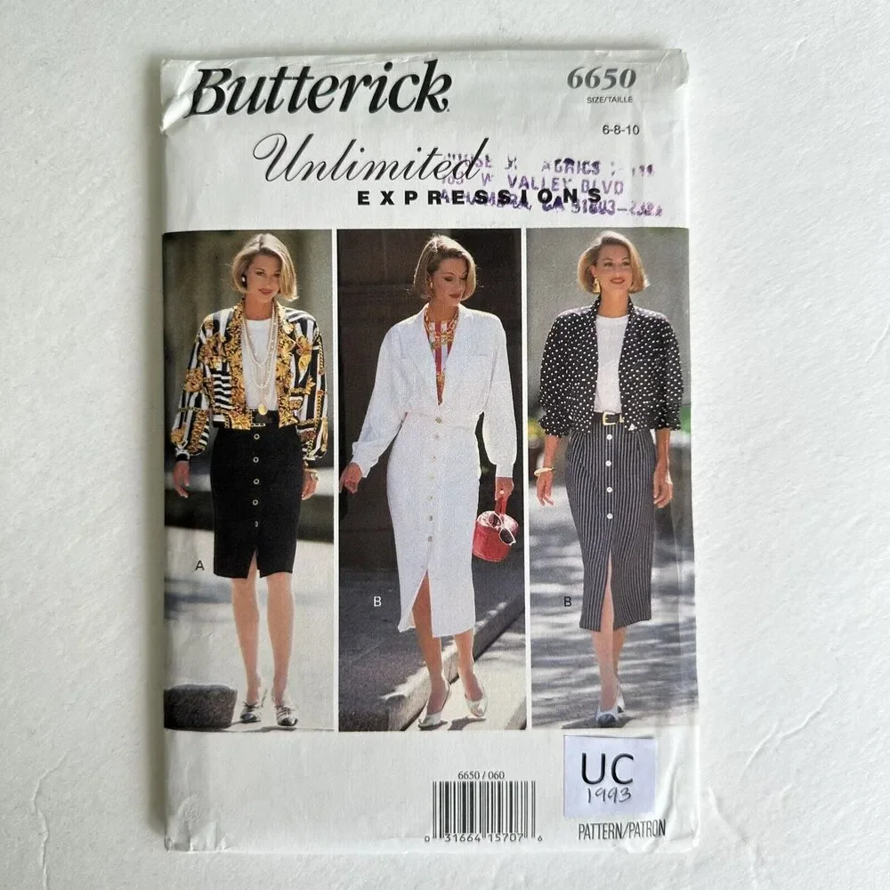Butterick Sewing Pattern 6650 Misses Jacket Skirt Top size 6, 8, 10 UNCUT